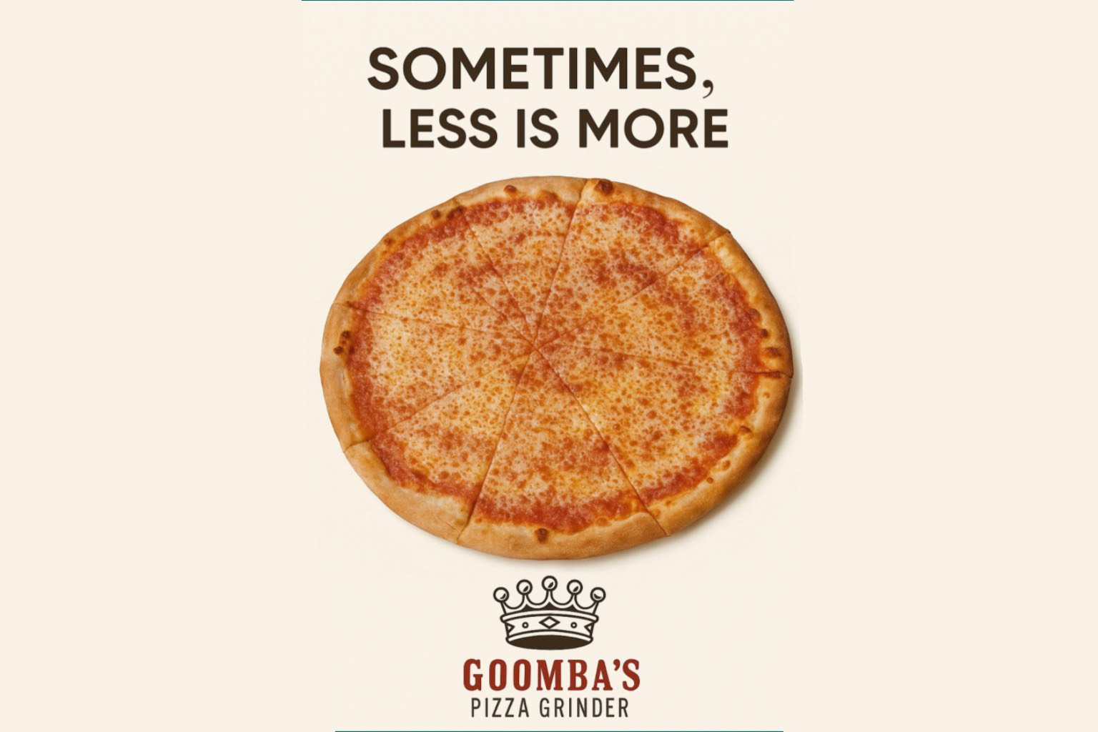 Goomba's Pizza Grinder — cheese pizza promo